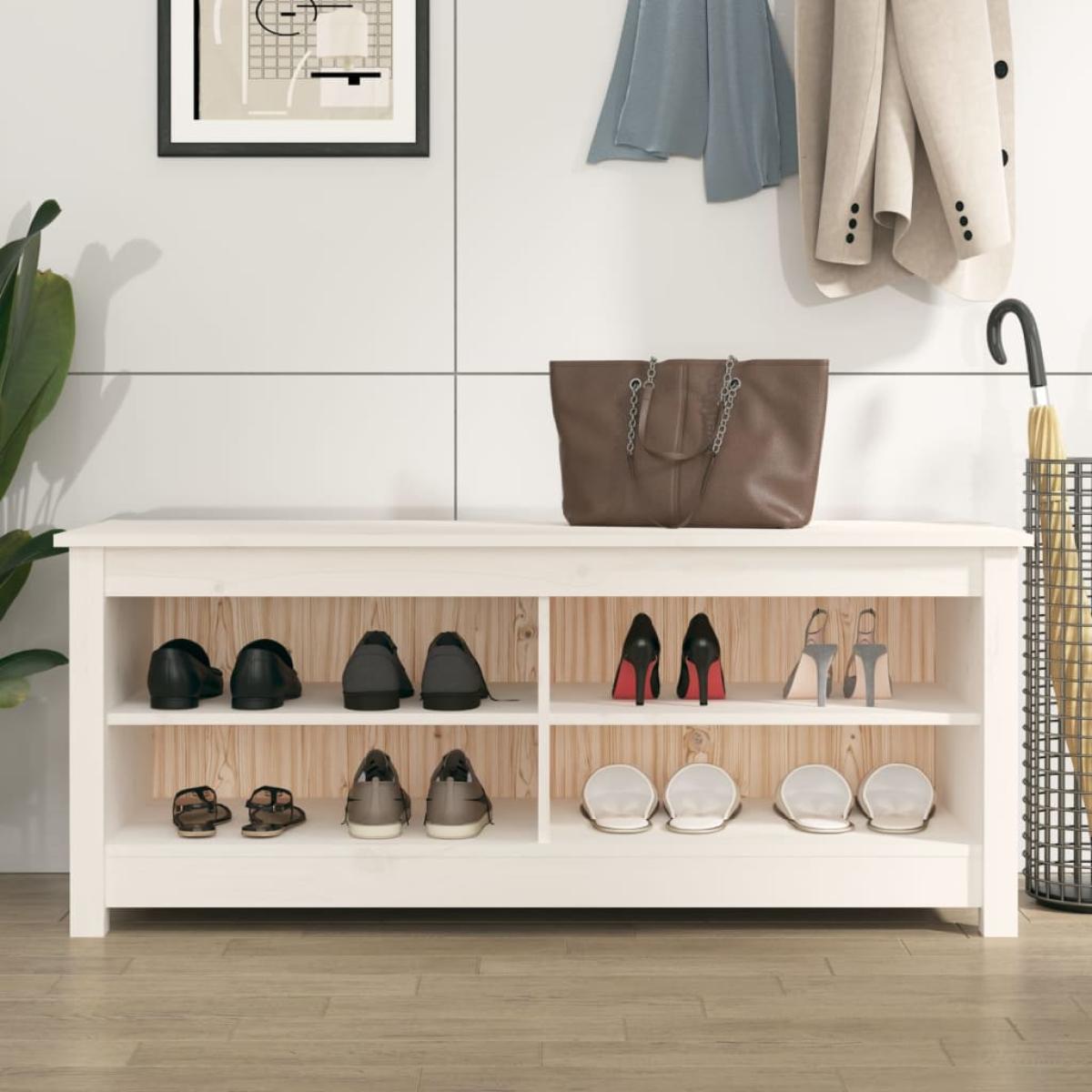 Banco zapatero madera maciza de pino blanco 110x38x45,5 cm