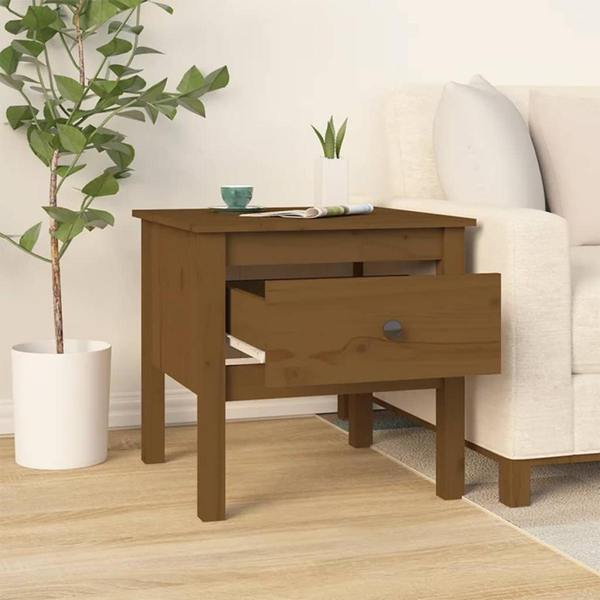 Mesa auxiliar de madera maciza de pino marrón miel 50x50x49 cm