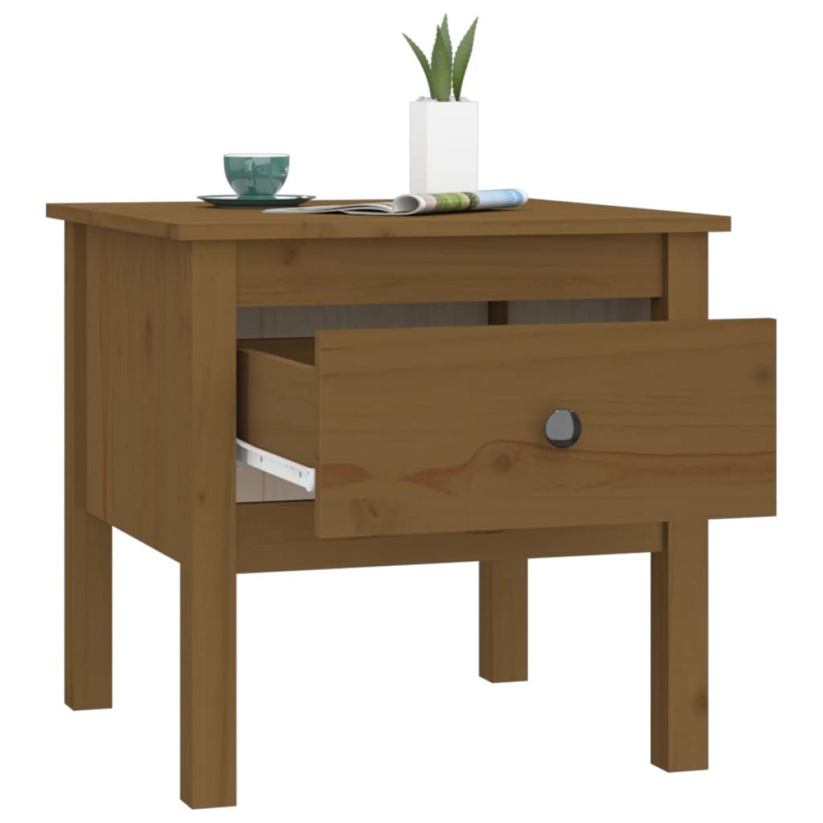 Mesa auxiliar de madera maciza de pino marrón miel 50x50x49 cm