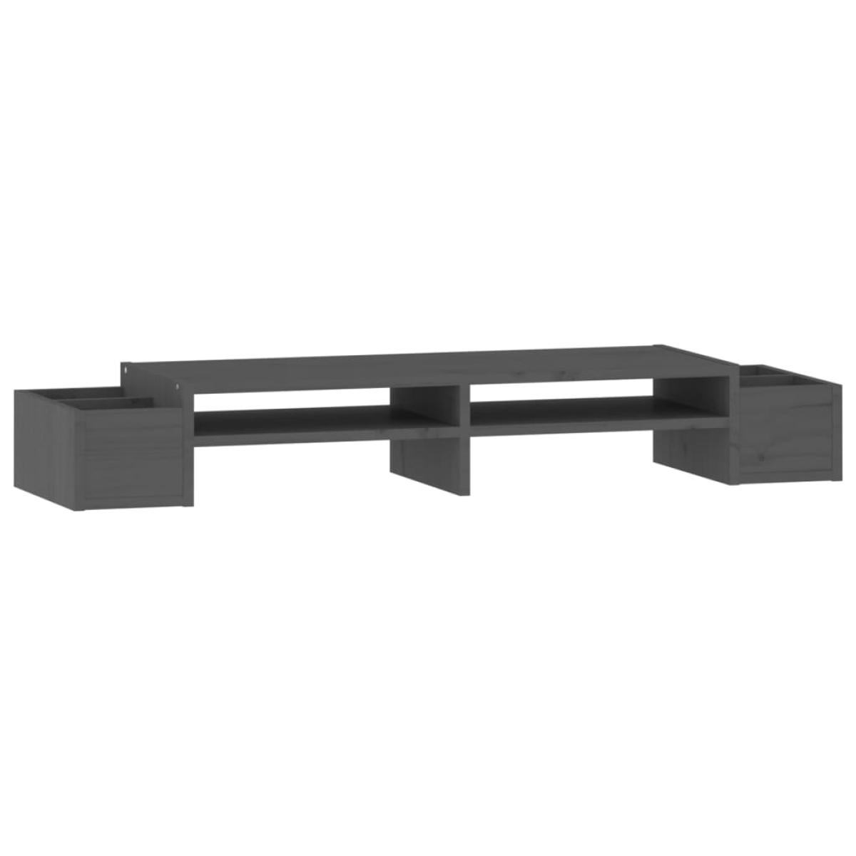 Soporte para monitor madera maciza de pino gris 100x27,5x15 cm