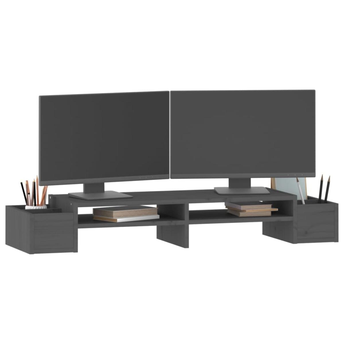 Soporte para monitor madera maciza de pino gris 100x27,5x15 cm