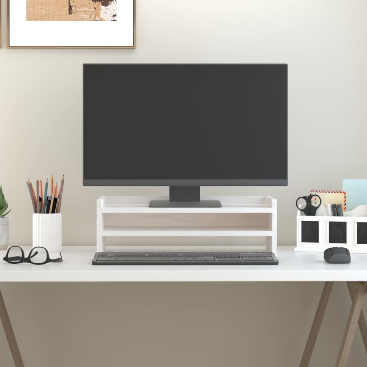 Soporte para monitor madera maciza de pino blanco 50x24x16 cm