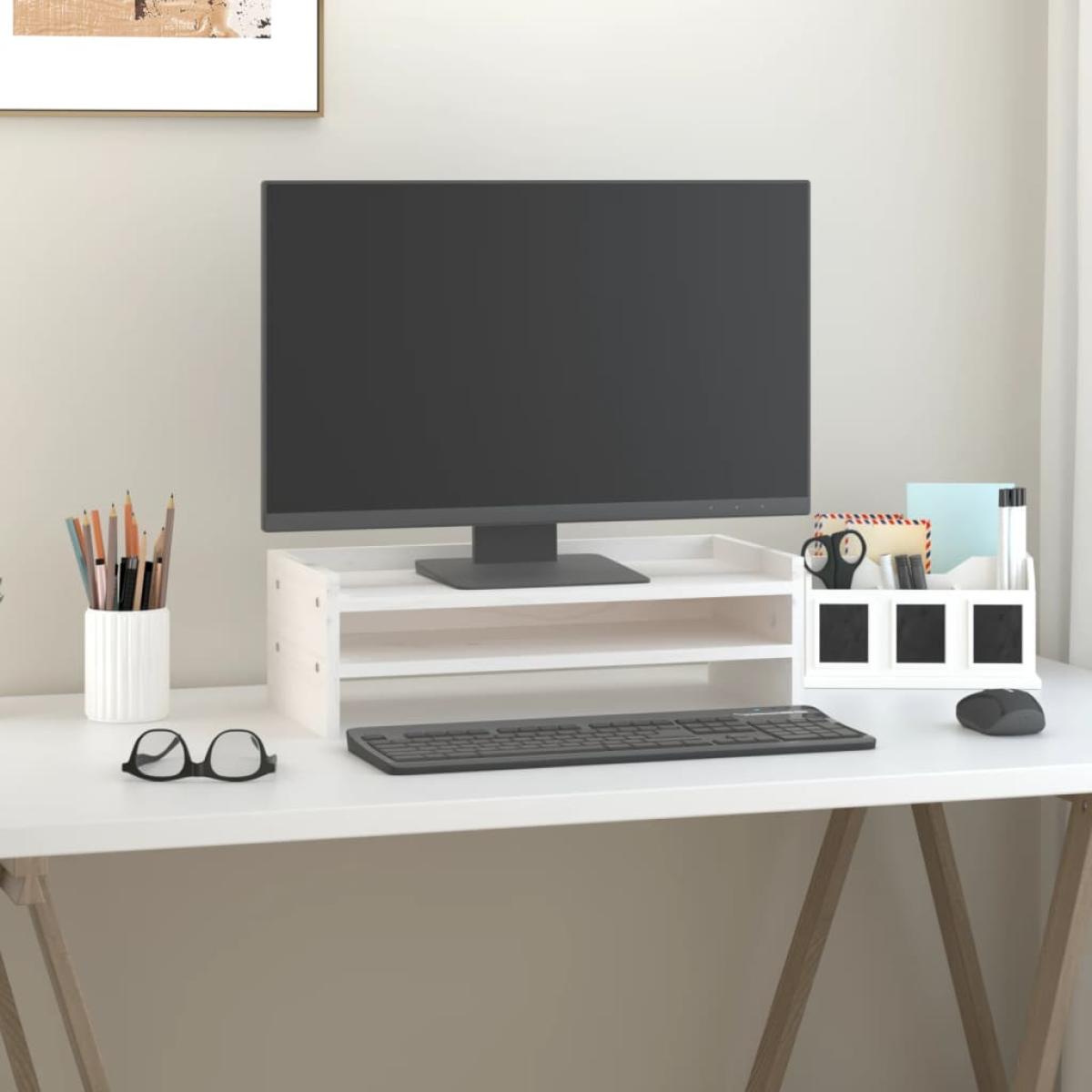 Soporte para monitor madera maciza de pino blanco 50x24x16 cm