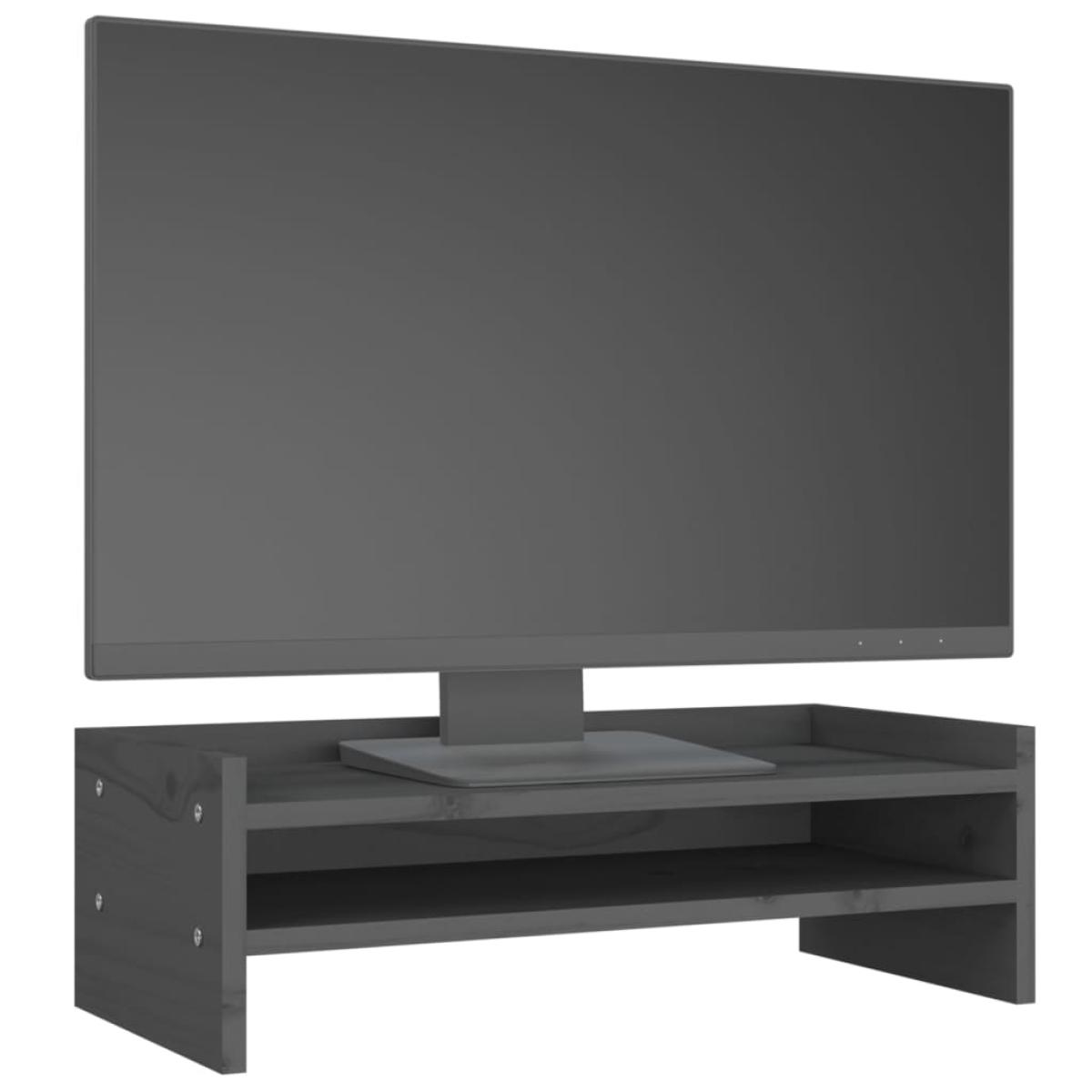 Soporte para monitor madera maciza de pino gris 50x24x16 cm
