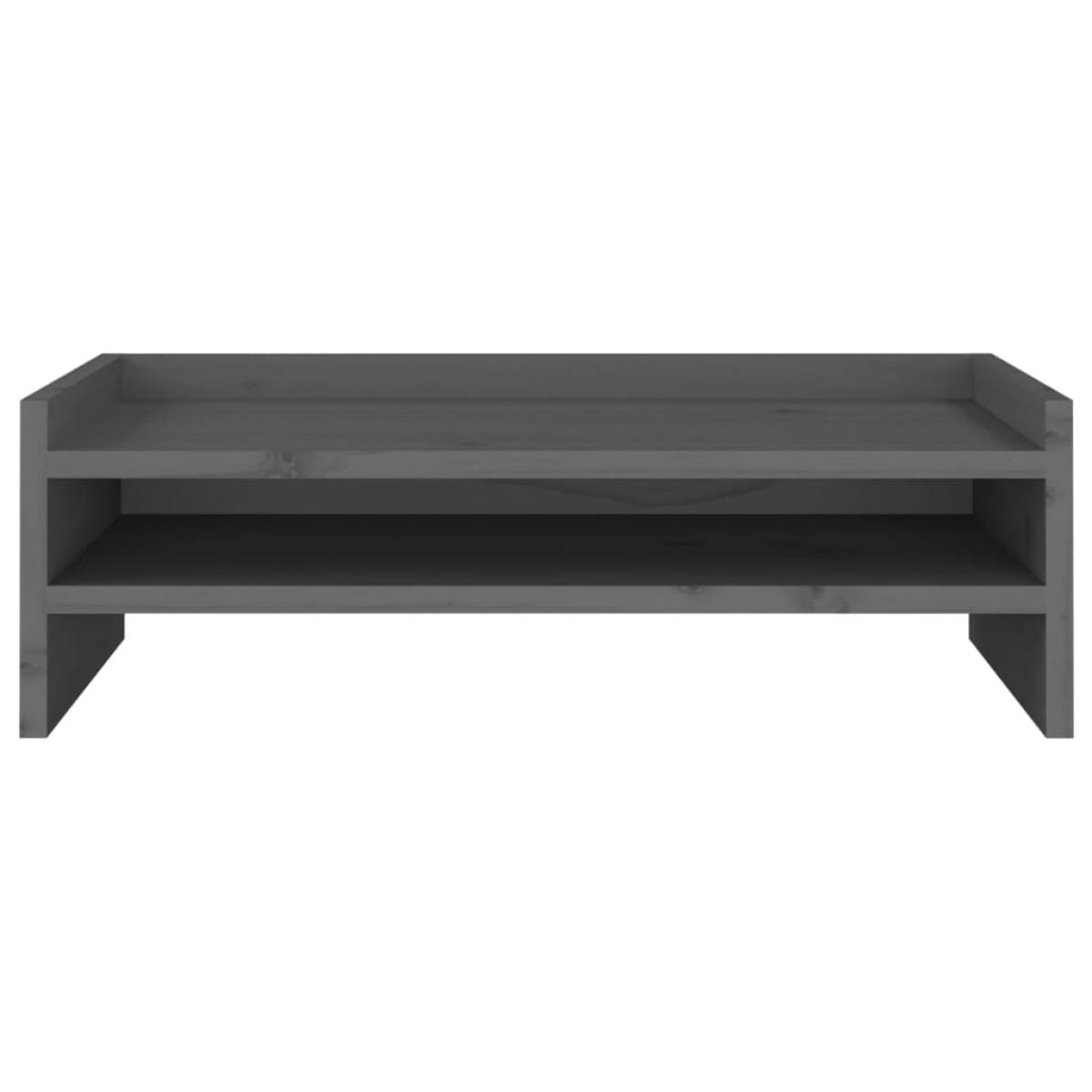 Soporte para monitor madera maciza de pino gris 50x24x16 cm