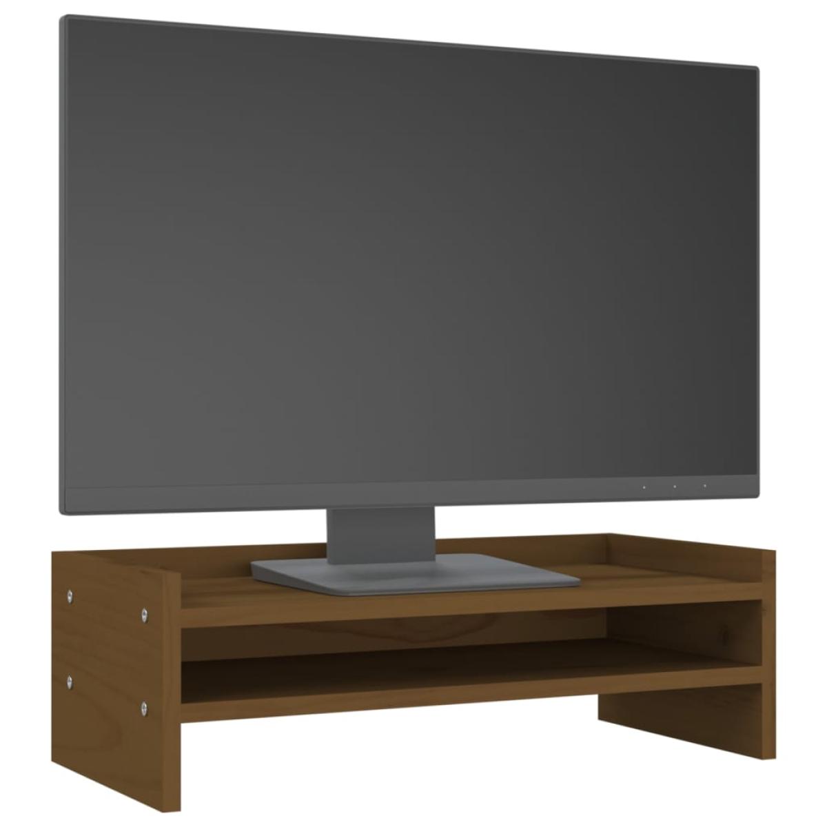 Soporte para monitor madera maciza pino marrón miel 50x24x16 cm
