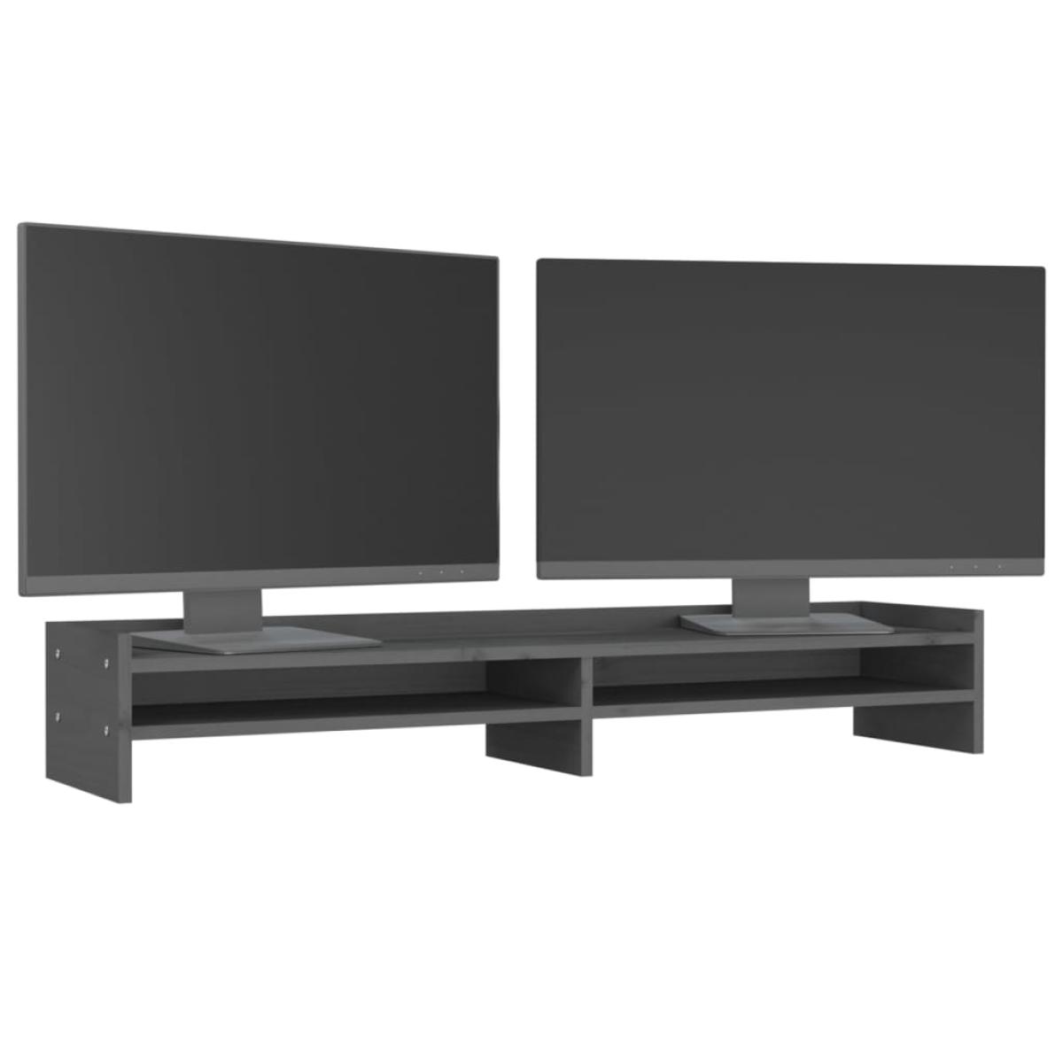 Soporte para monitor madera maciza de pino gris 100x24x16 cm