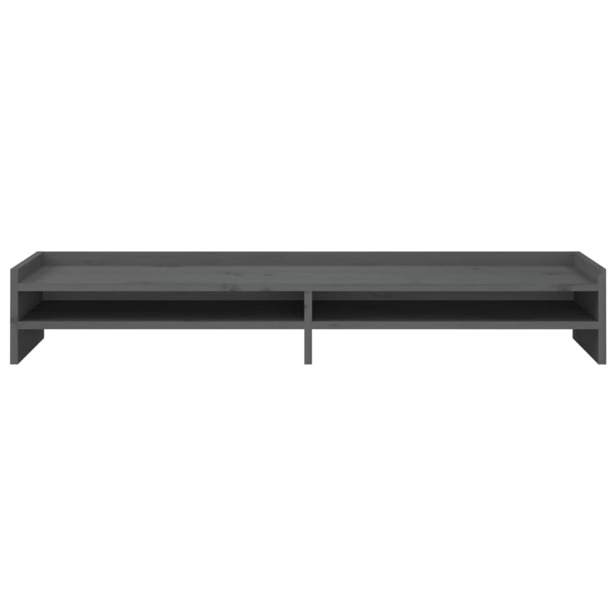 Soporte para monitor madera maciza de pino gris 100x24x16 cm