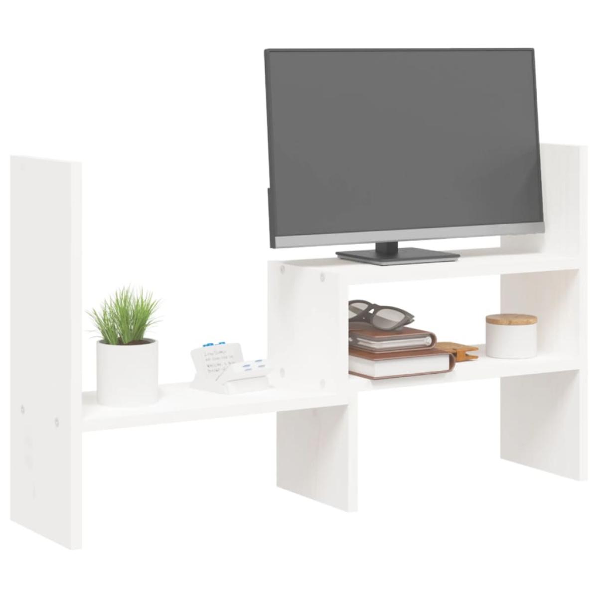 Soporte para monitor madera maciza pino blanco (39-72)x17x43 cm