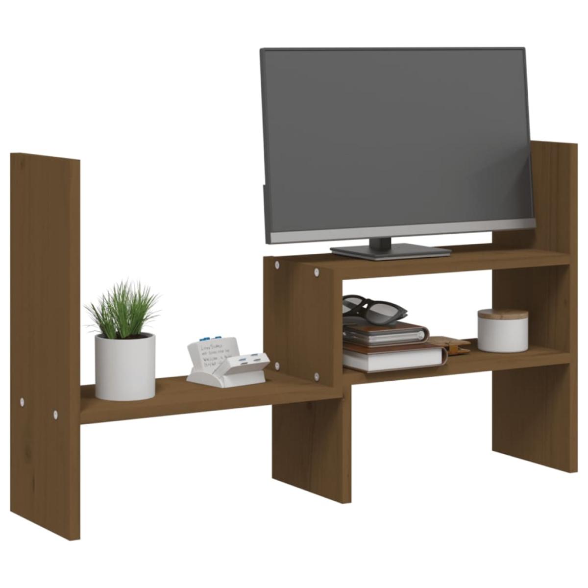 Soporte monitor madera maciza pino marrón miel (39-72)x17x43 cm