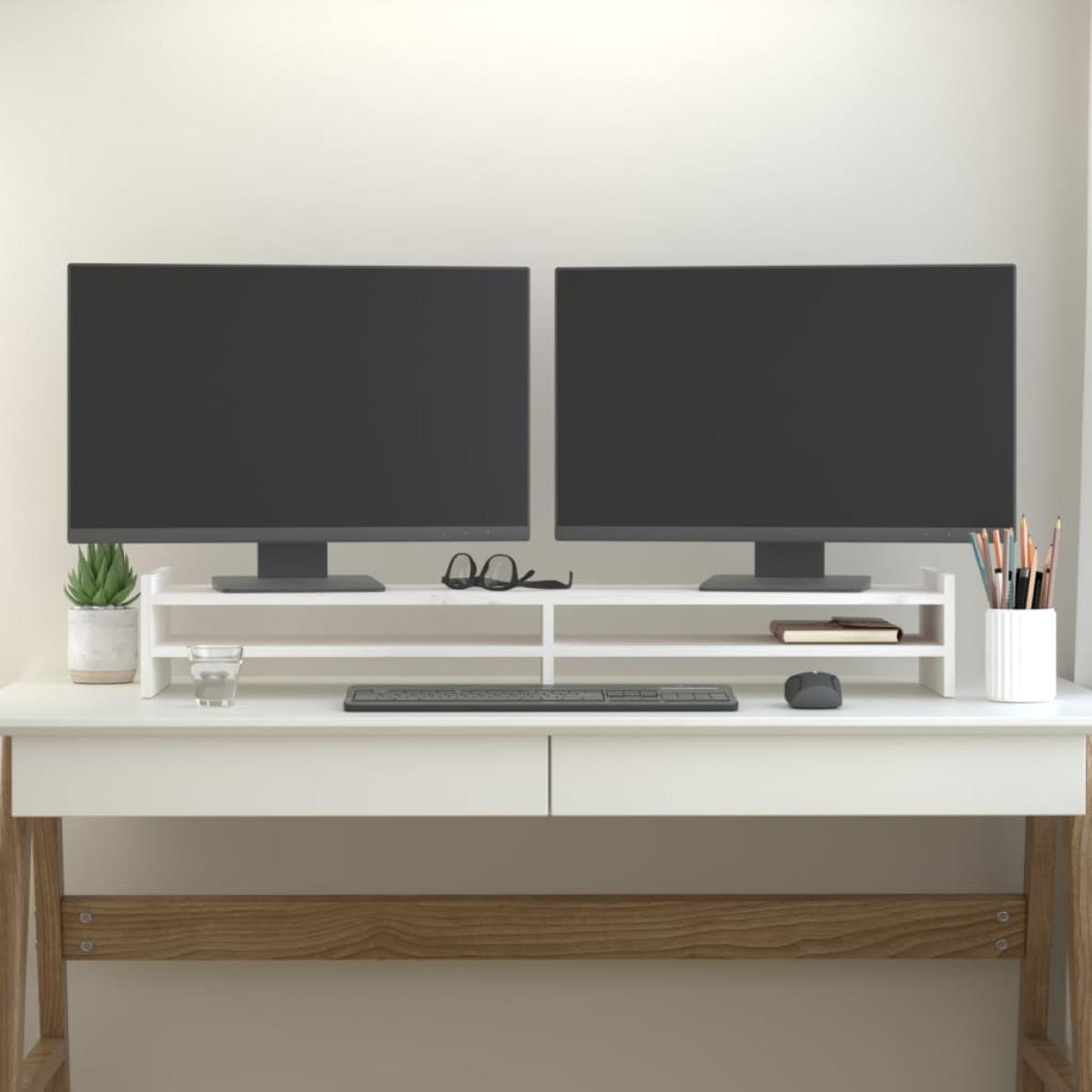Soporte de monitor madera maciza de pino blanco 100x27x15 cm