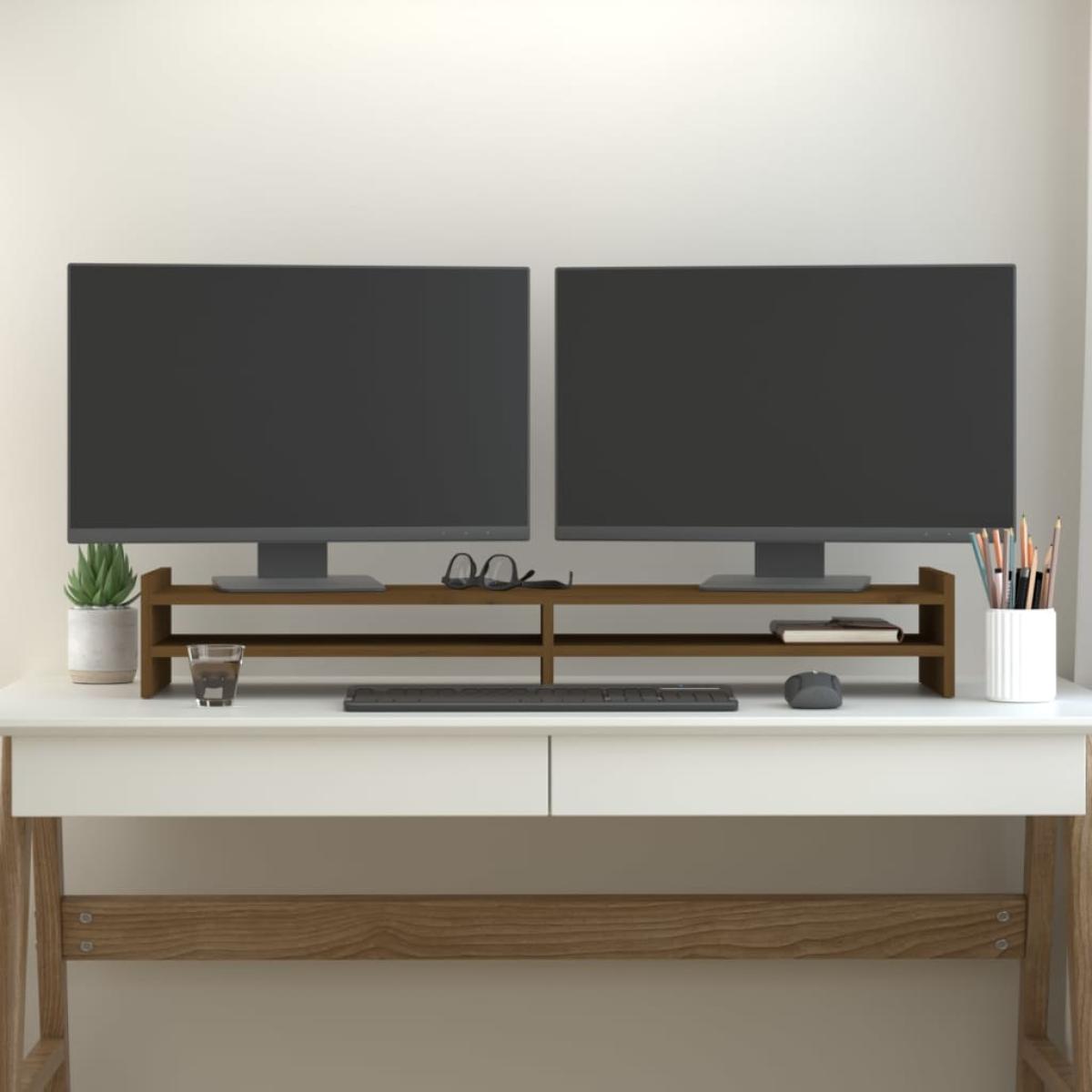 Soporte de monitor madera maciza pino marrón miel 100x27x15 cm