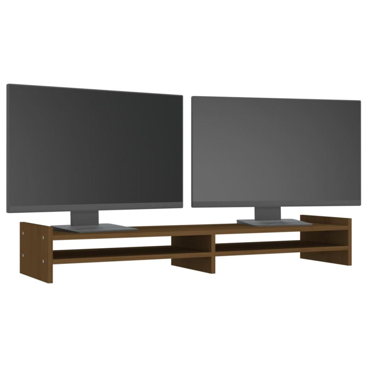 Soporte de monitor madera maciza pino marrón miel 100x27x15 cm