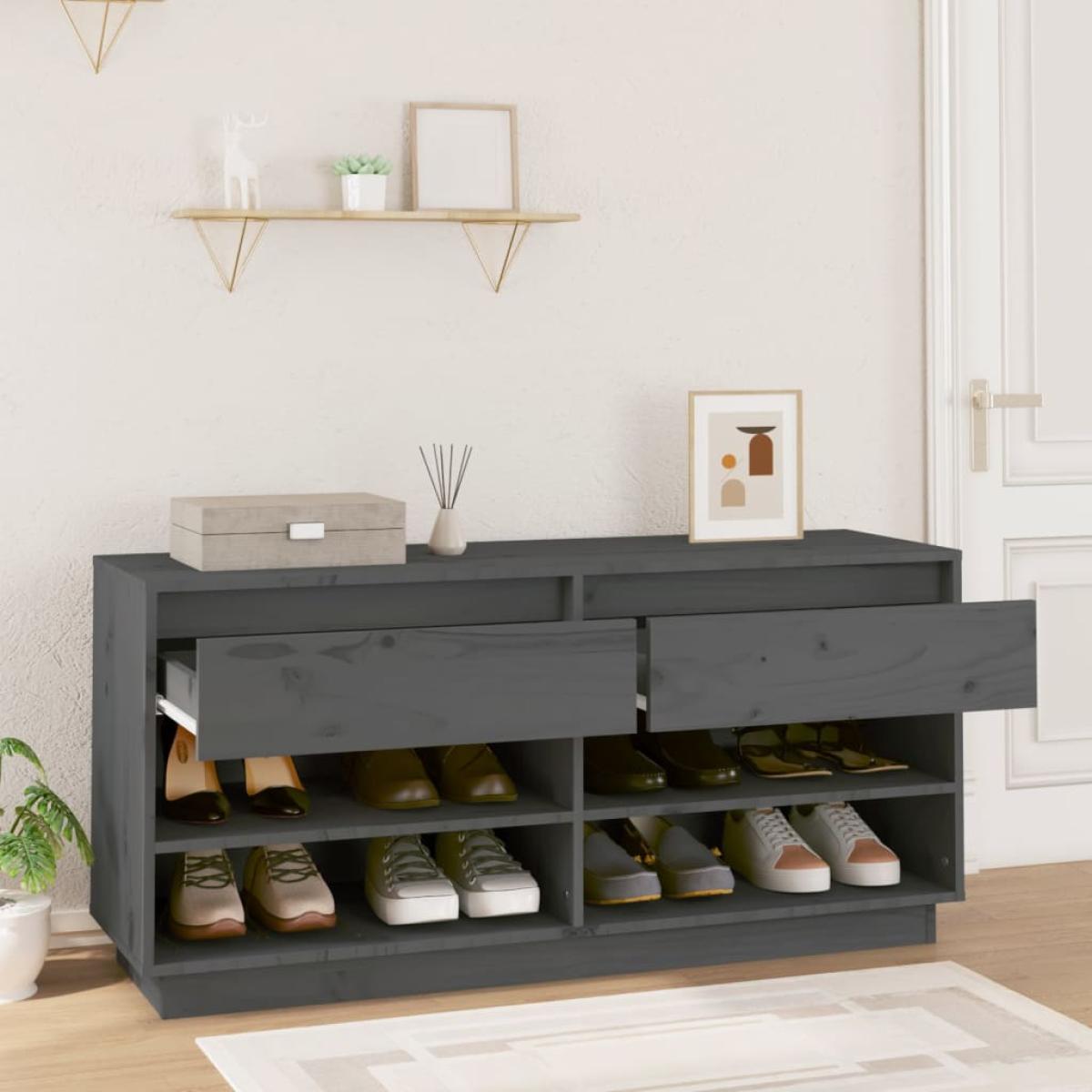 Mueble zapatero de madera maciza de pino gris 110x34x52 cm
