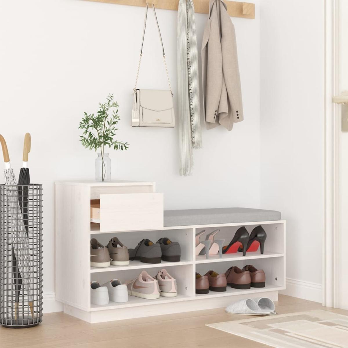 Mueble zapatero de madera maciza de pino blanco 110x34x61 cm