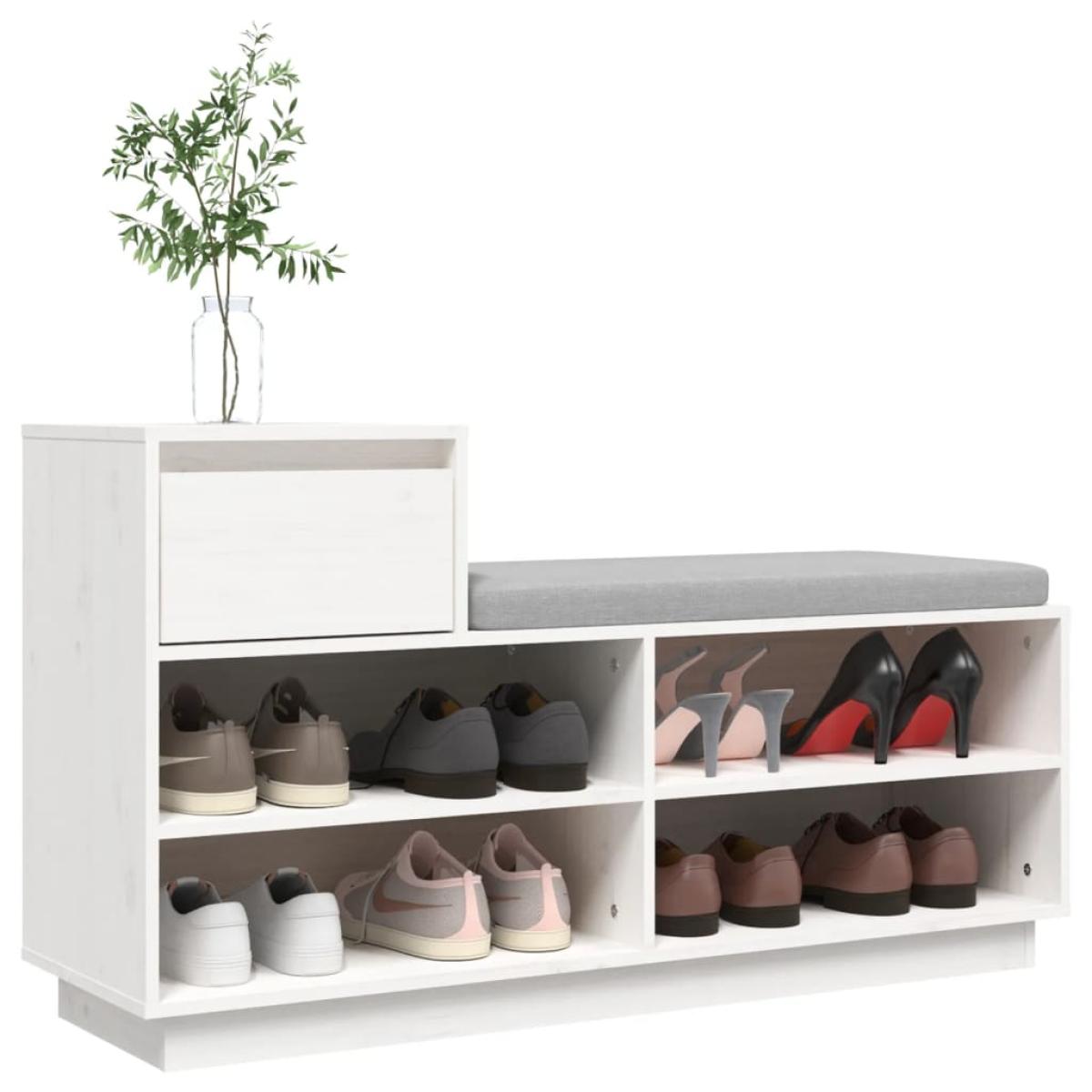 Mueble zapatero de madera maciza de pino blanco 110x34x61 cm