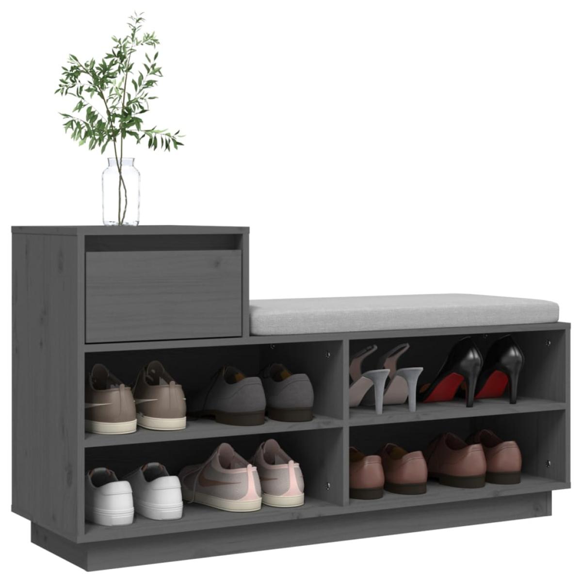 Mueble zapatero de madera maciza de pino gris 110x34x61 cm