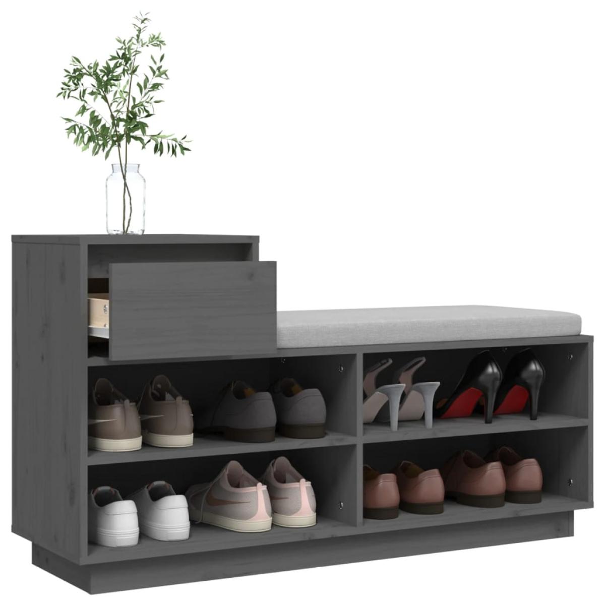 Mueble zapatero de madera maciza de pino gris 110x34x61 cm