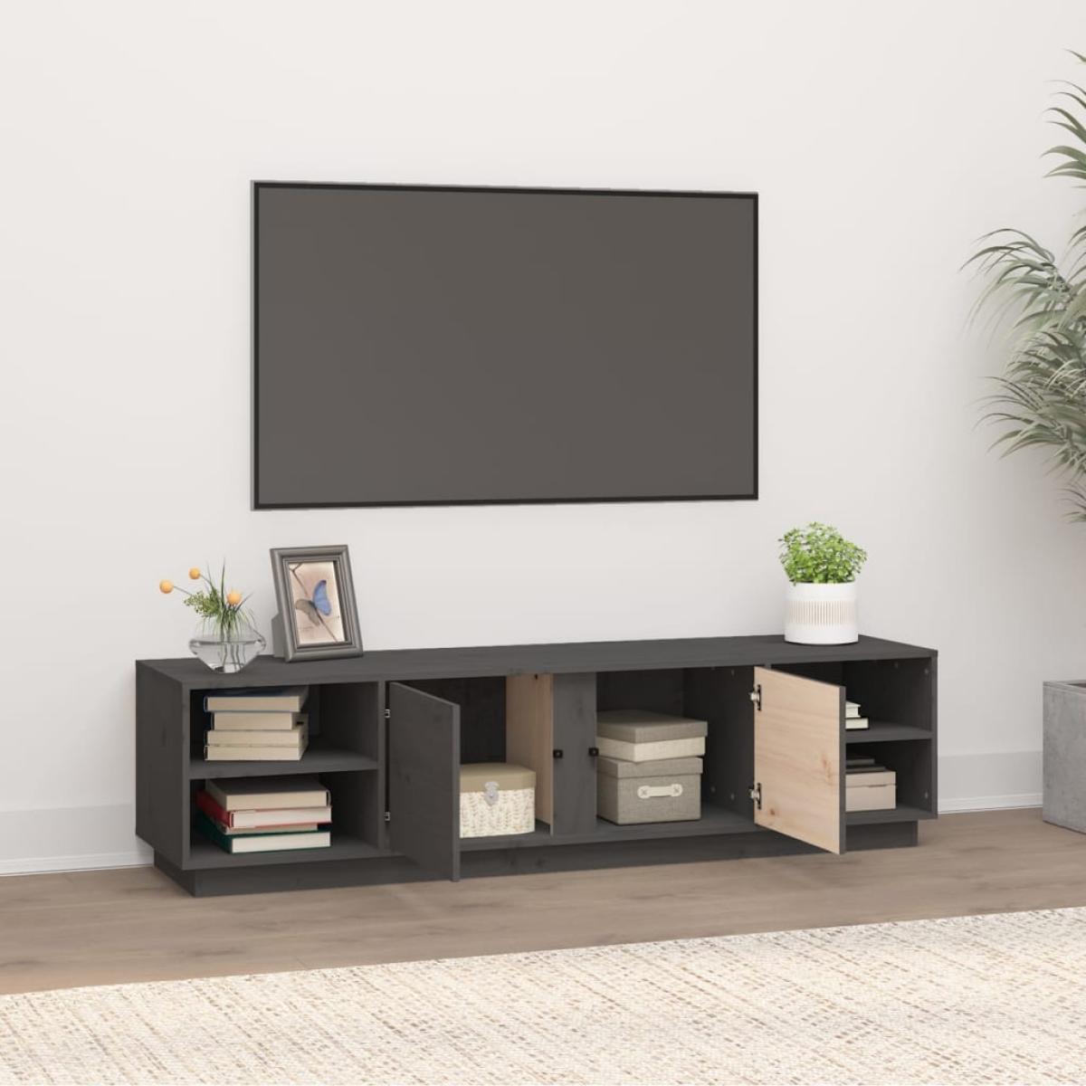 Mueble de TV madera maciza de pino gris 156x40x40 cm