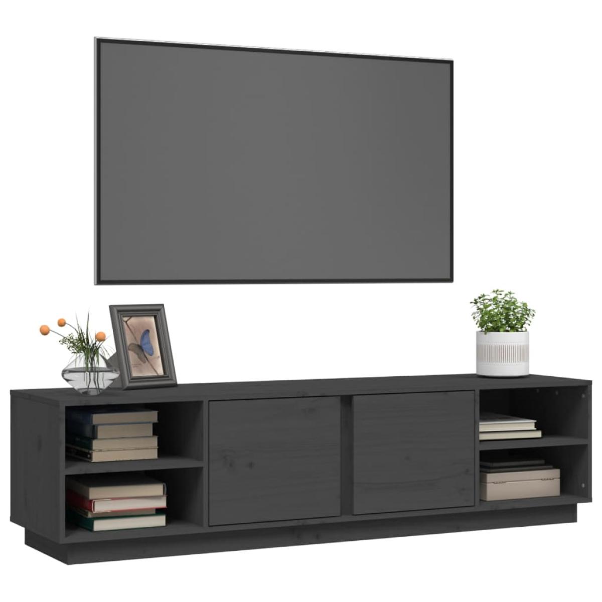 Mueble de TV madera maciza de pino gris 156x40x40 cm