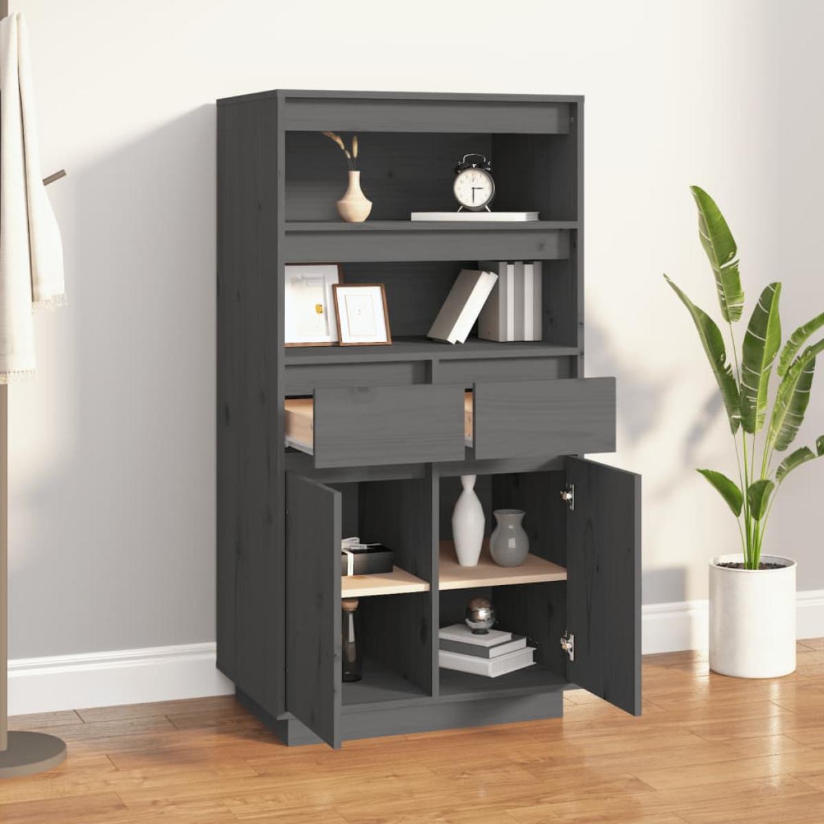 Aparador alto de madera maciza de pino gris 60x40x116,5 cm