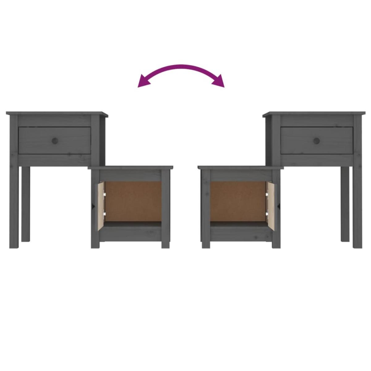Mesita de noche madera maciza de pino gris 79,5x38x65,5 cm