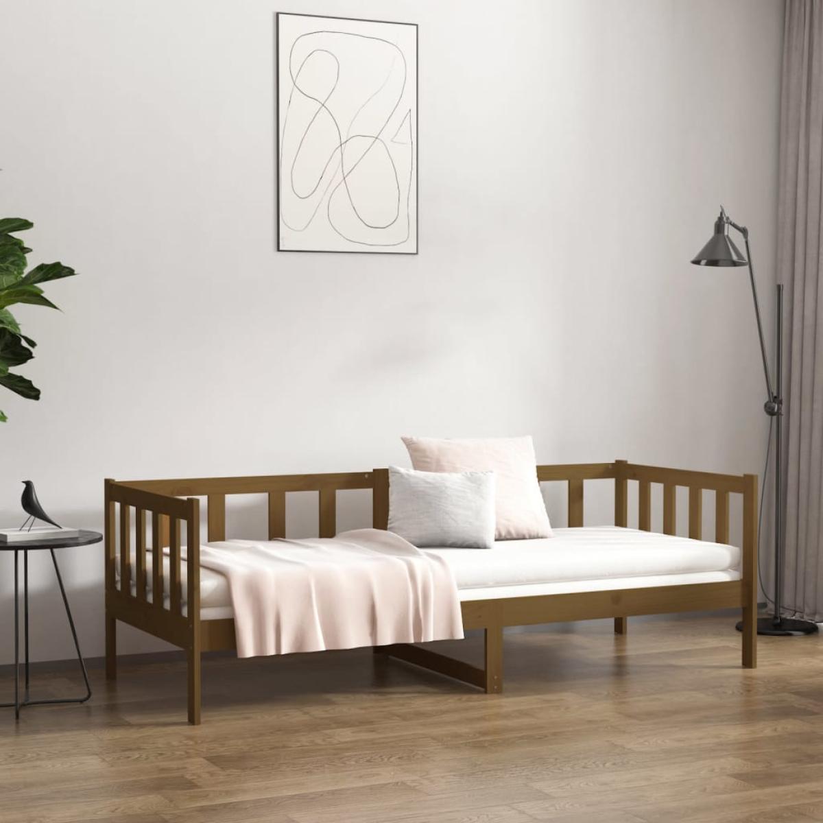 Sofá cama de madera maciza de pino marrón miel 90x190 cm