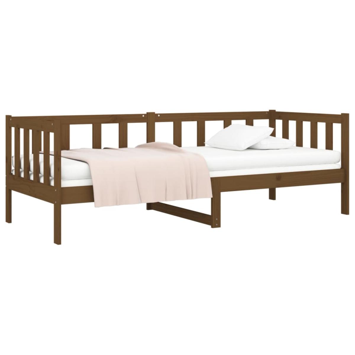 Sofá cama de madera maciza de pino marrón miel 80x200 cm