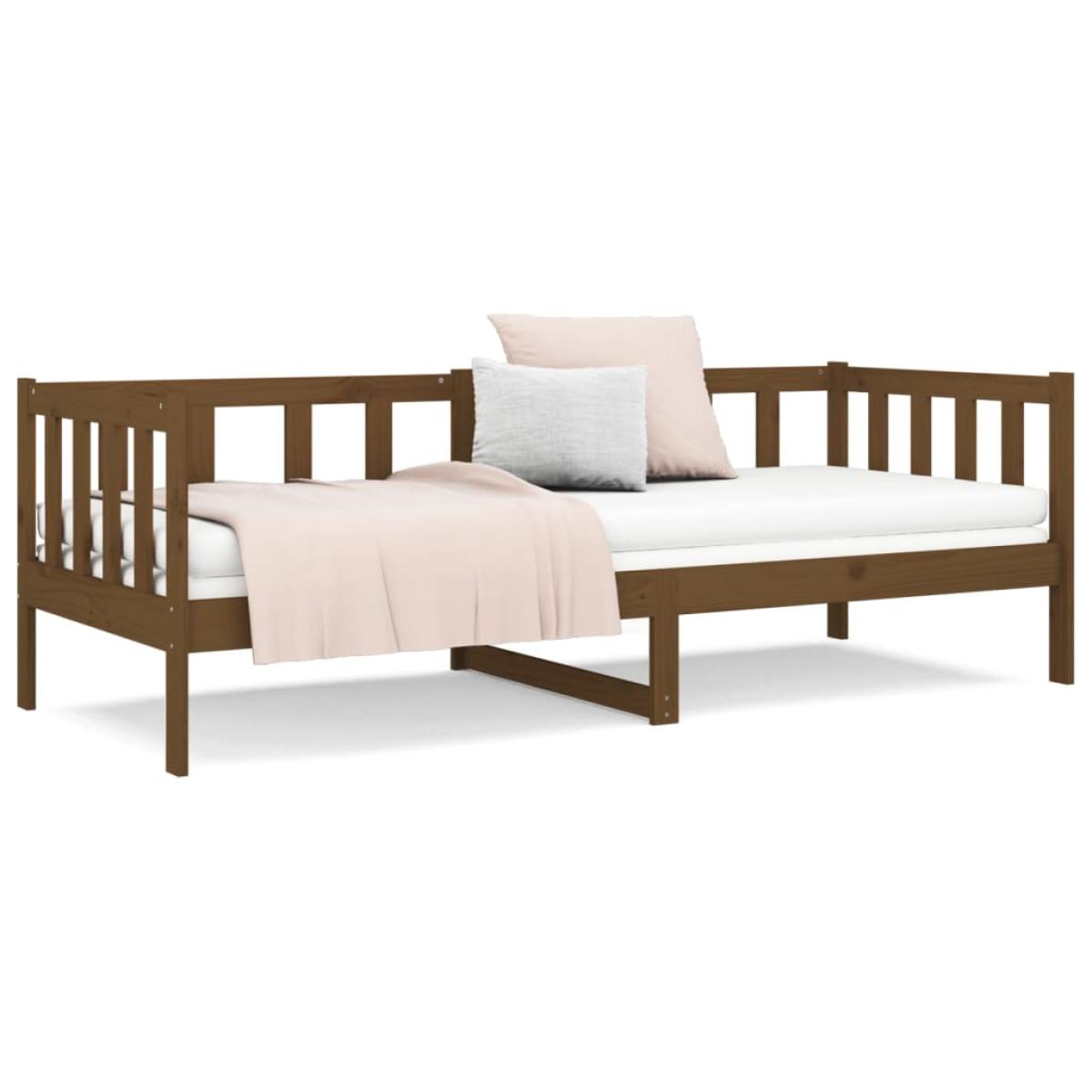 Sofá cama de madera maciza de pino marrón miel 80x200 cm