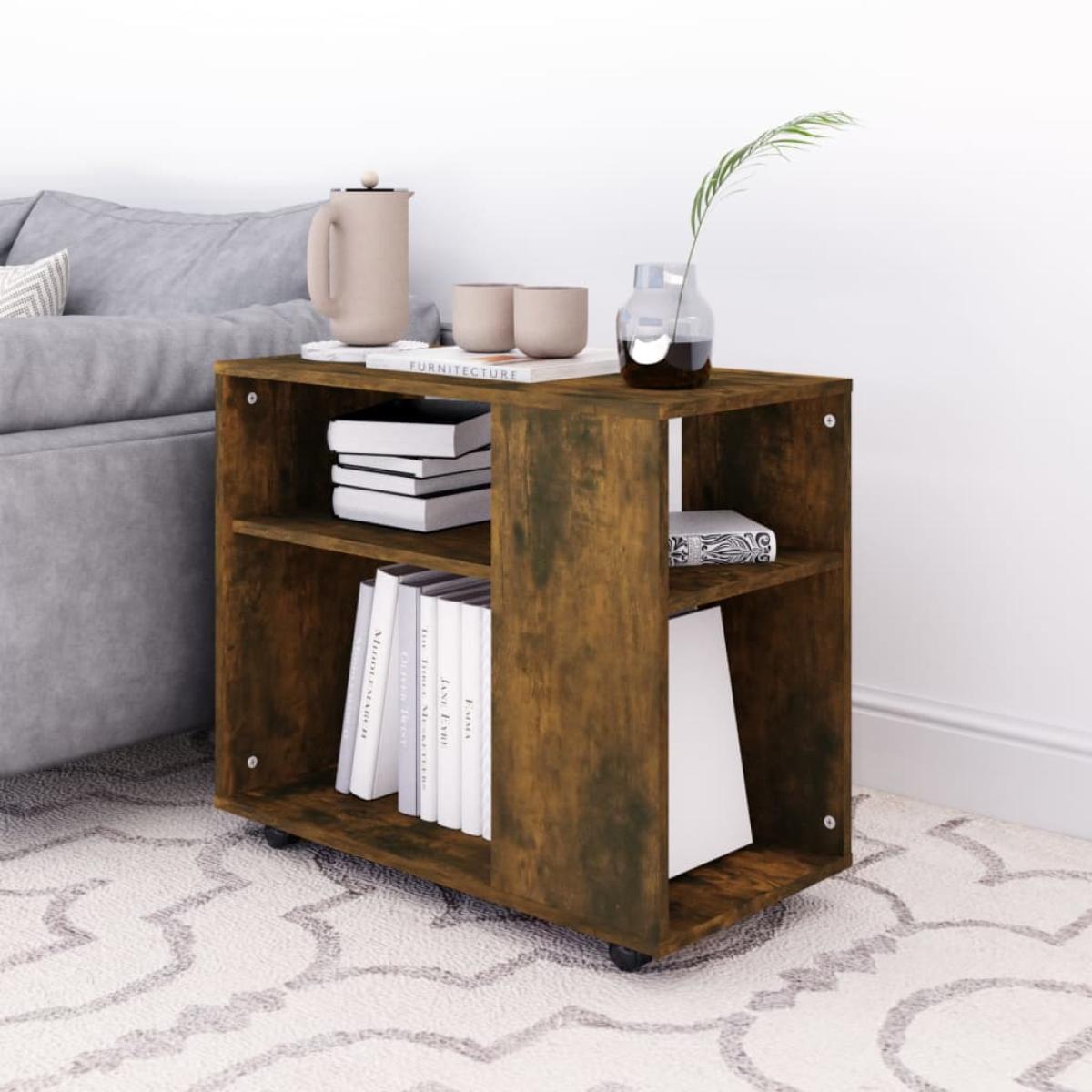 Mesa auxiliar madera contrachapada roble ahumado 70x35x55 cm