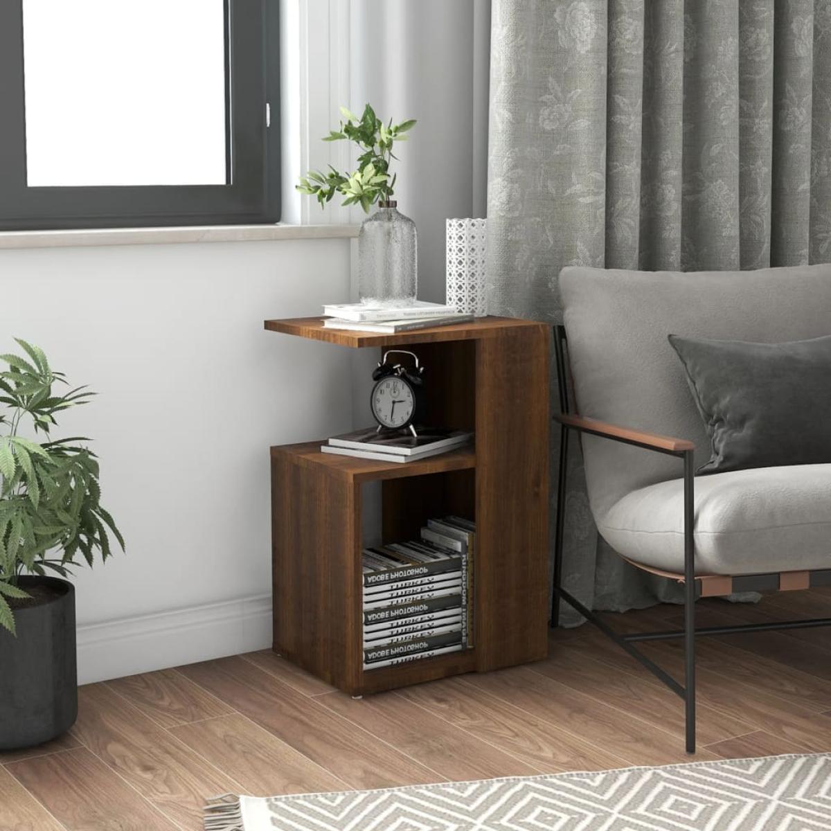 Mesa auxiliar madera contrachapada marrón roble 36x30x56 cm