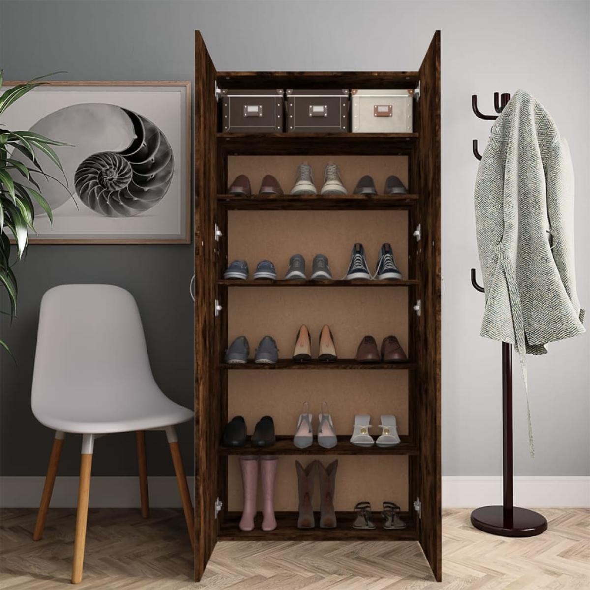 Mueble zapatero madera contrachapada roble humo 80x35,5x180 cm