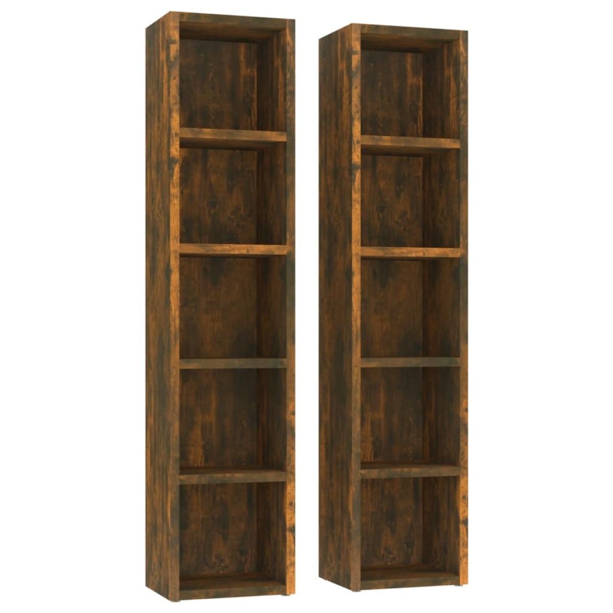 Estantería para CD 2 uds madera roble ahumado 21x16x93,5 cm