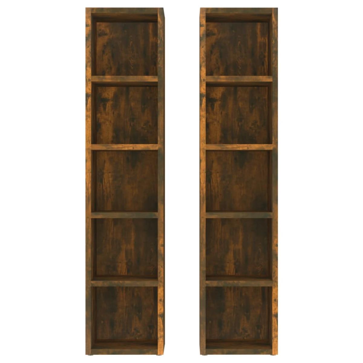 Estantería para CD 2 uds madera roble ahumado 21x16x93,5 cm