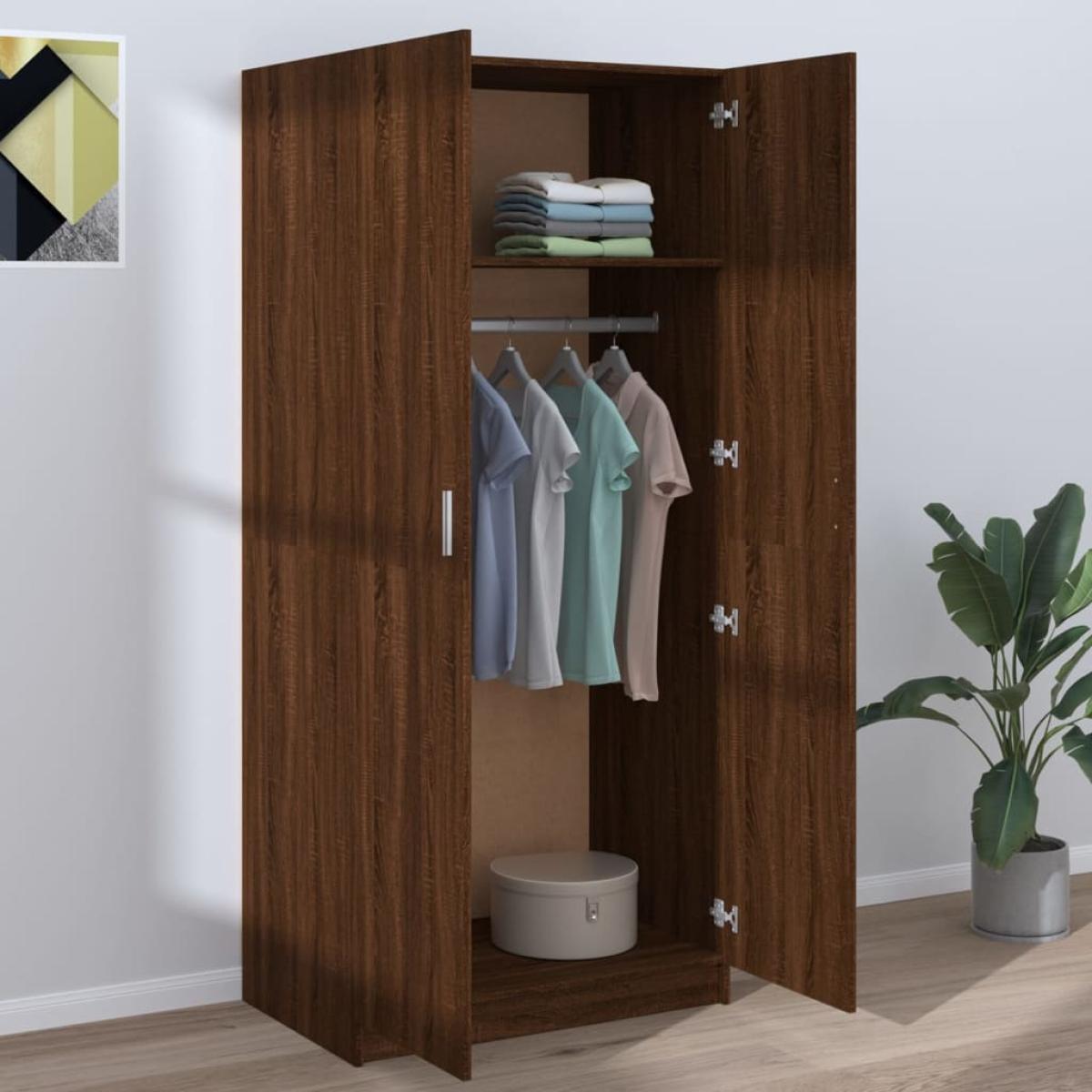 Armario madera contrachapada color roble marrón 80x52x180 cm