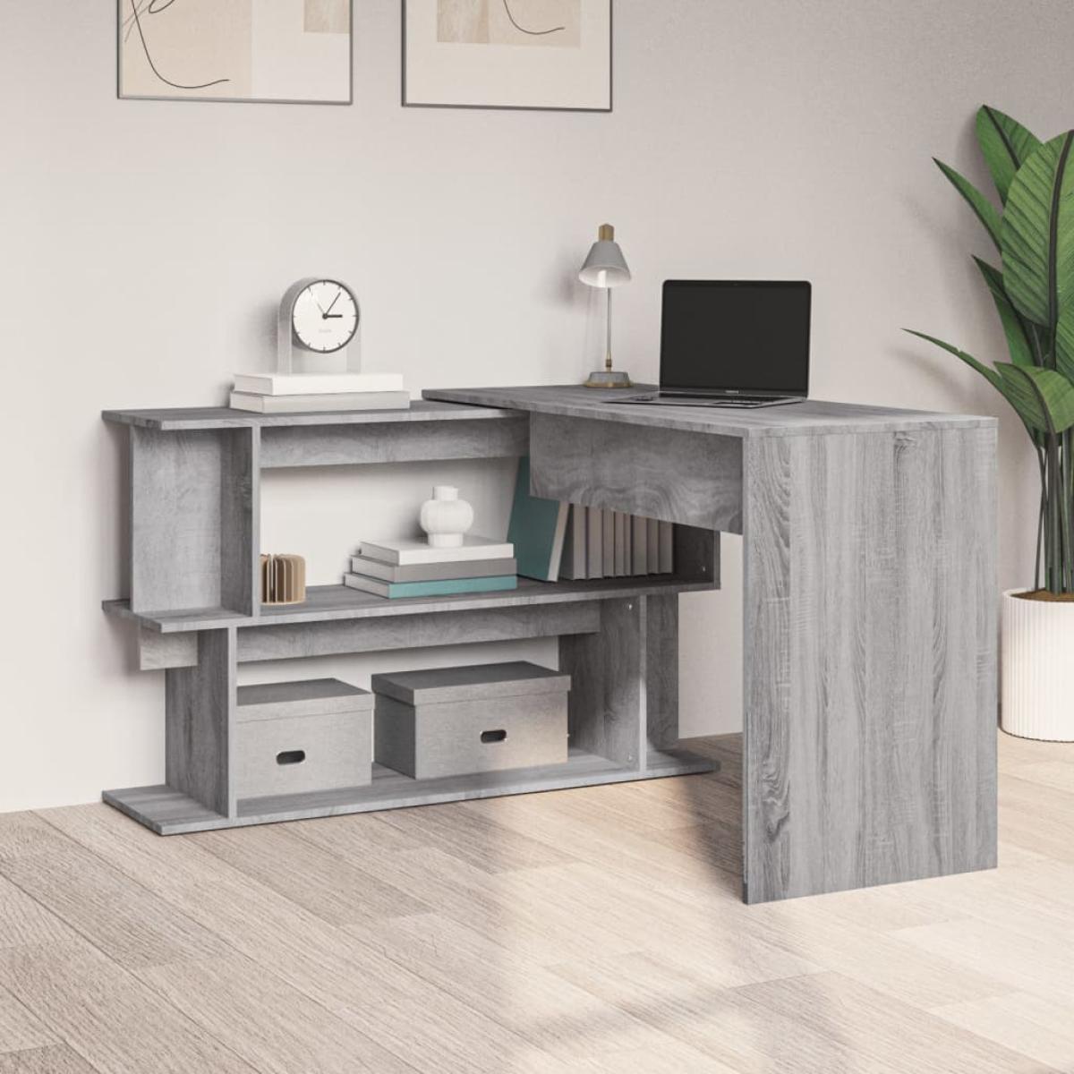 Escritorio esquina madera contrachapada gris Sonoma 200x50x76cm