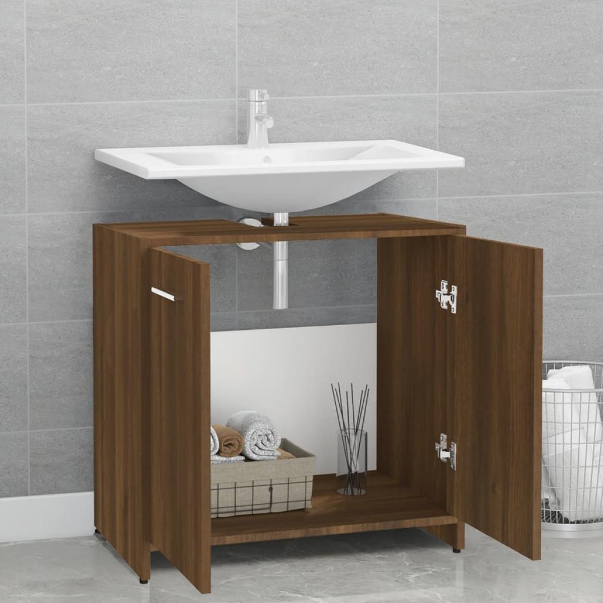 Armario de baño madera contrachapada marrón roble 60x33x60 cm