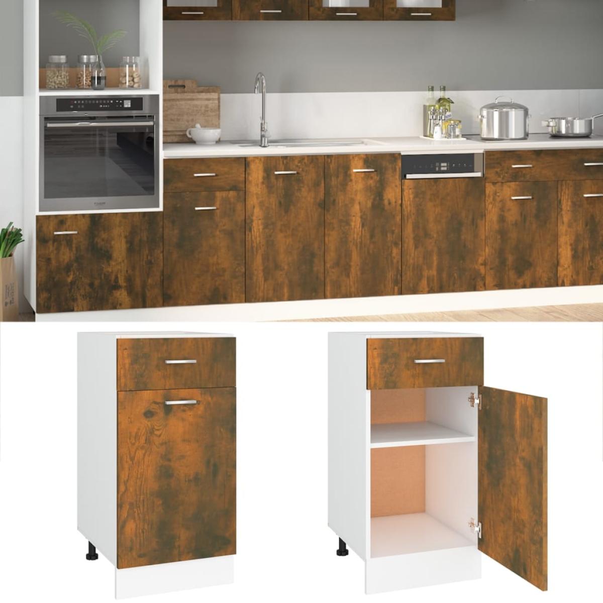 Armario bajo de cocina contrachapado roble ahumado 40x46x81,5cm