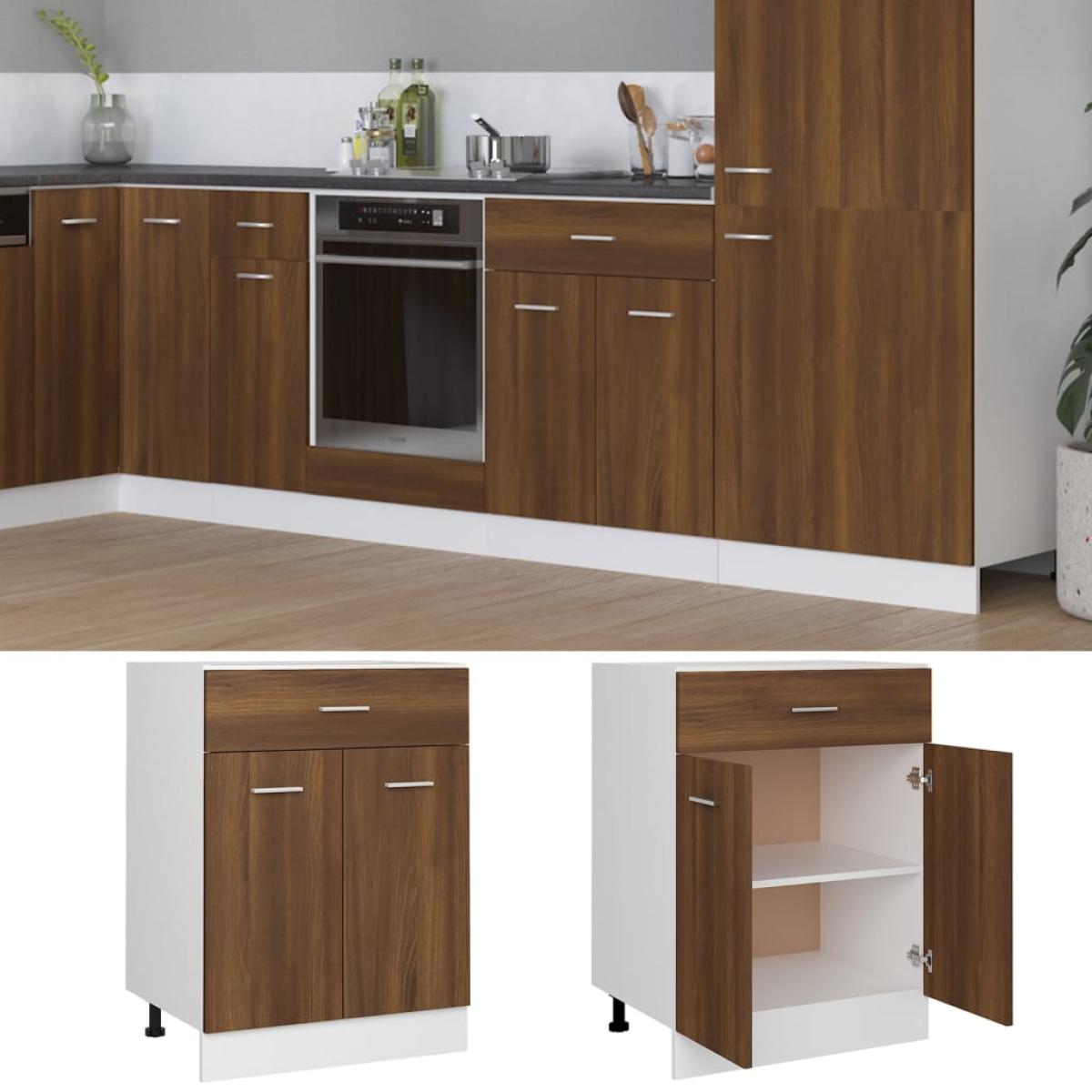 Armario inferior cocina contrachapado marrón roble 60x46x81,5cm