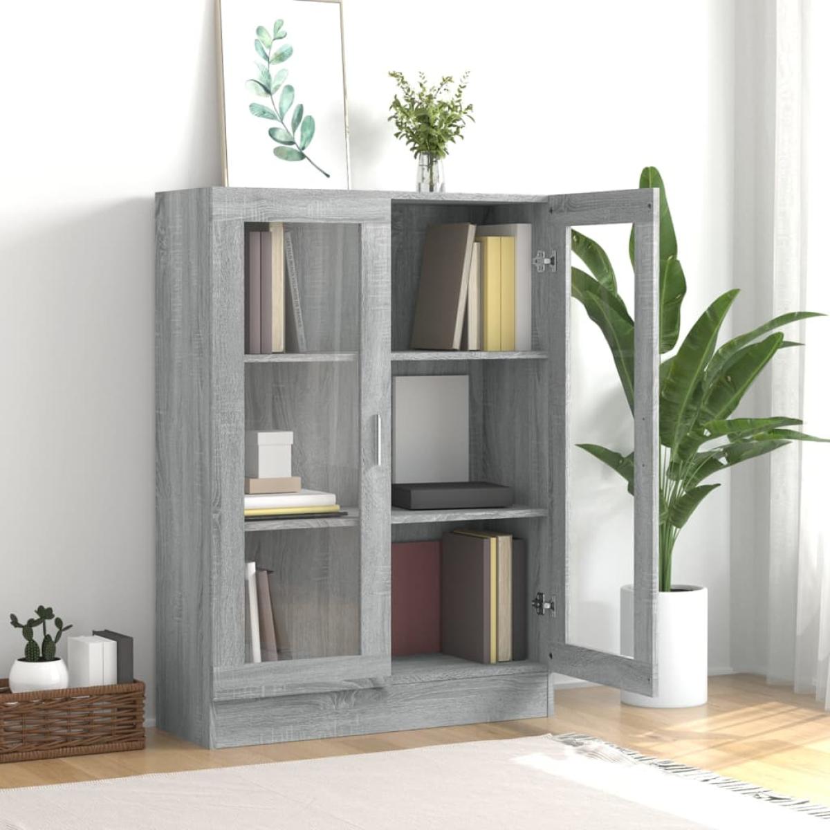 Vitrina madera contrachapada gris Sonoma 82,5x30,5x115 cm