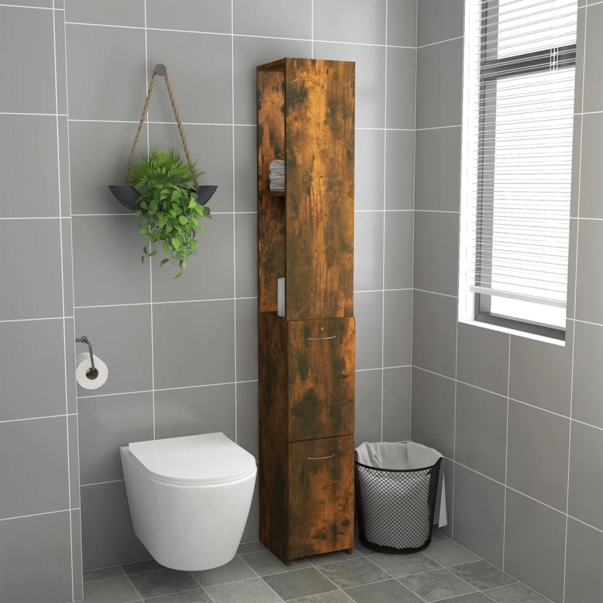 Armario baño madera contrachapada roble ahumado 25x25x170 cm