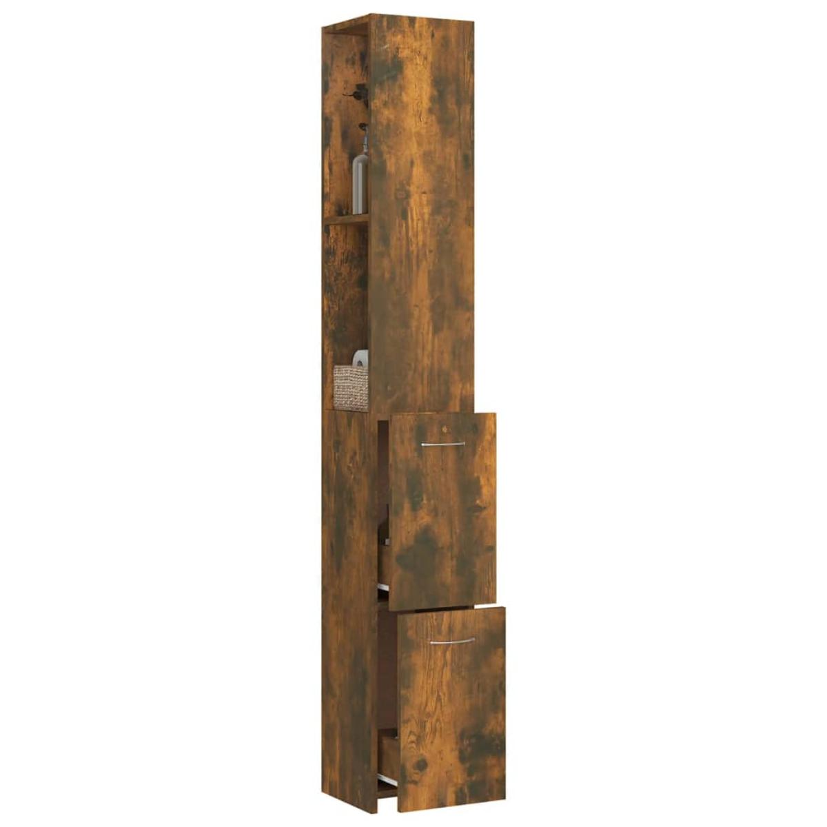 Armario baño madera contrachapada roble ahumado 25x25x170 cm