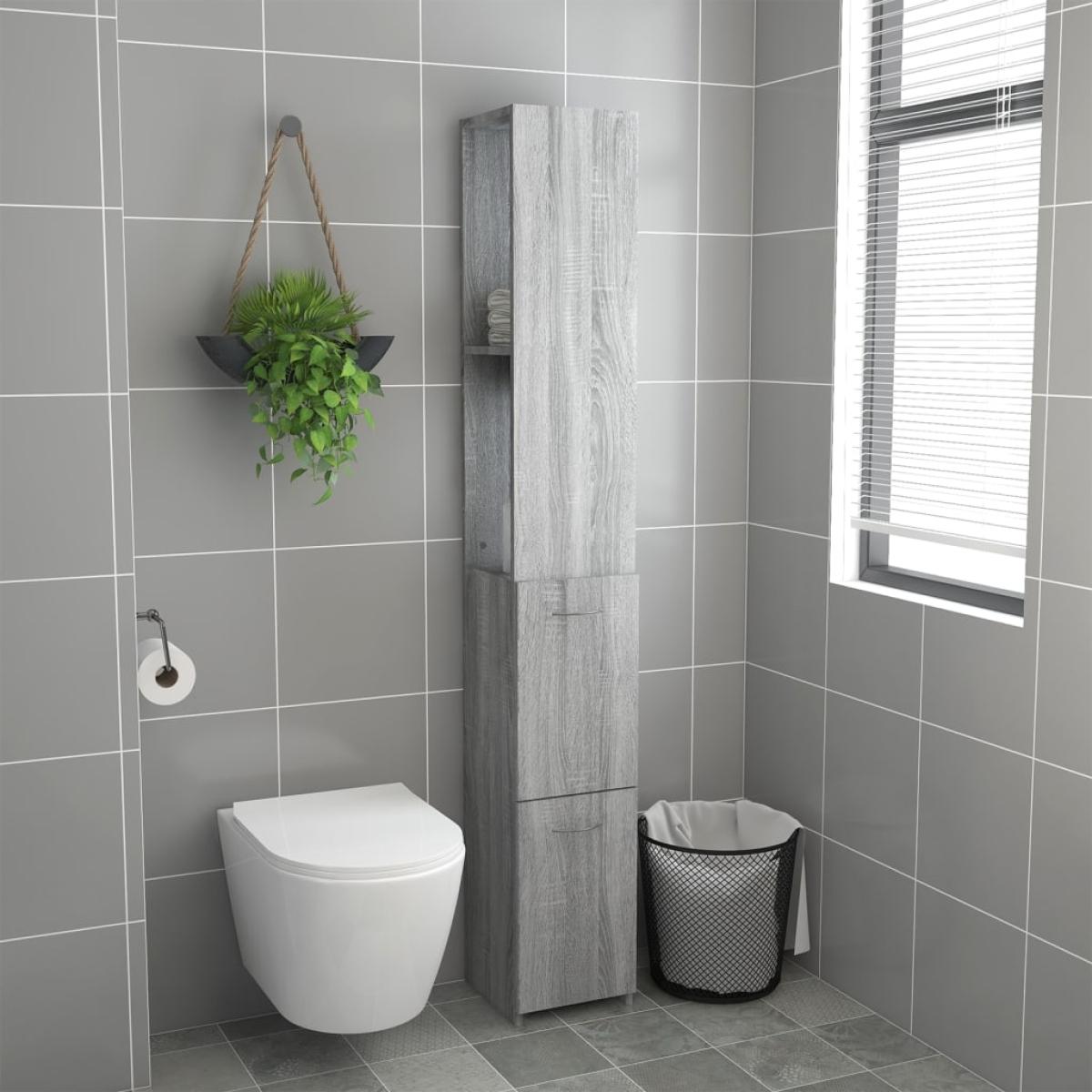 Armario de baño madera contrachapada gris Sonoma 25x25x170 cm