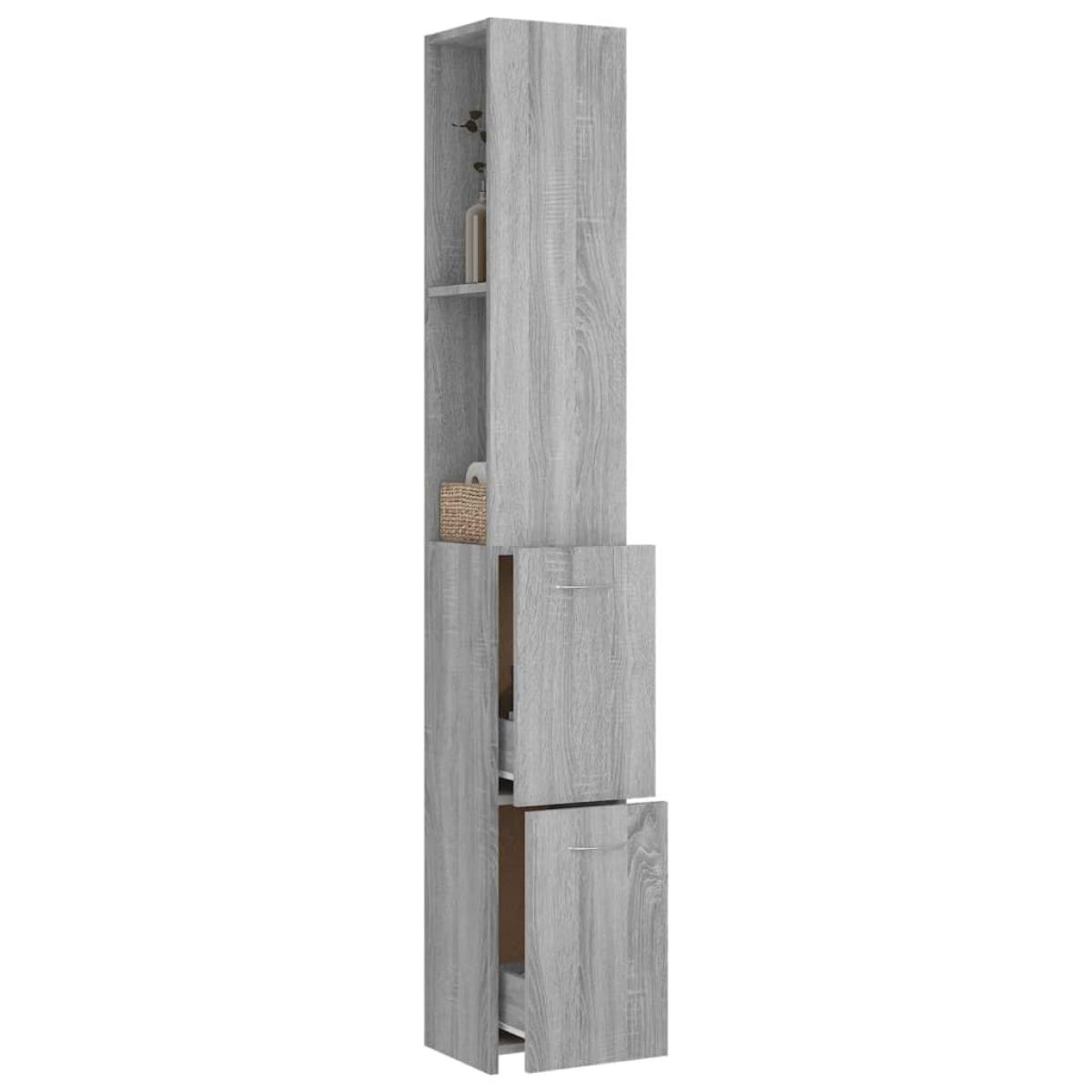 Armario de baño madera contrachapada gris Sonoma 25x25x170 cm