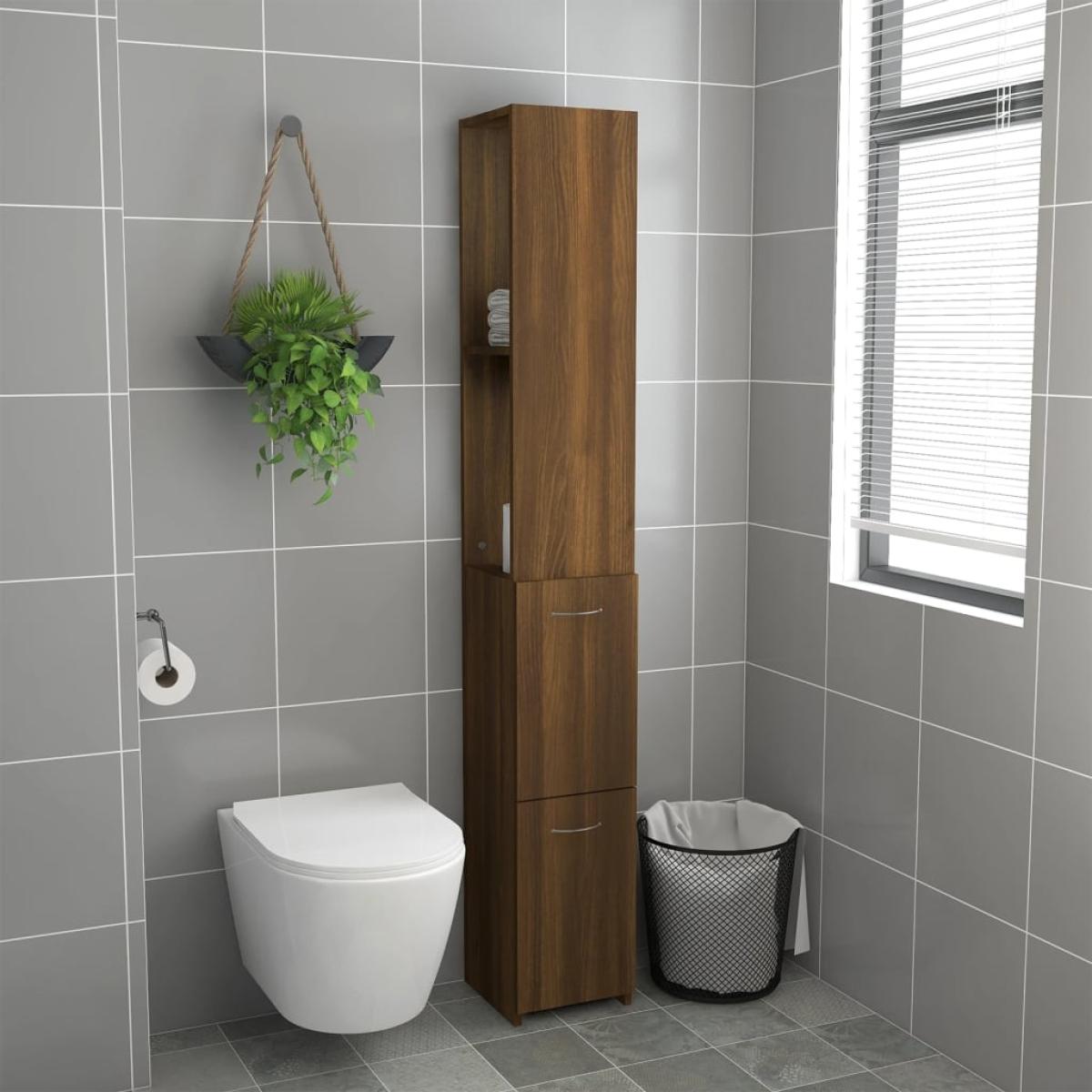 Armario baño madera contrachapada roble marrón 25x25x170 cm