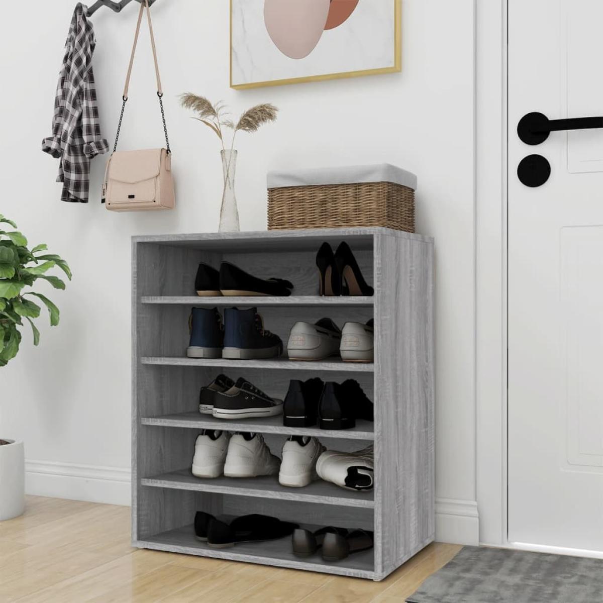 Zapatero de madera contrachapada gris Sonoma 60x35x70 cm