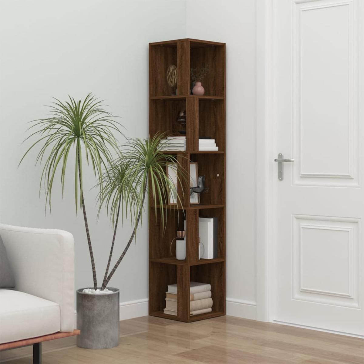 Mueble esquina madera contrachapada marrón roble 33x33x164,5cm