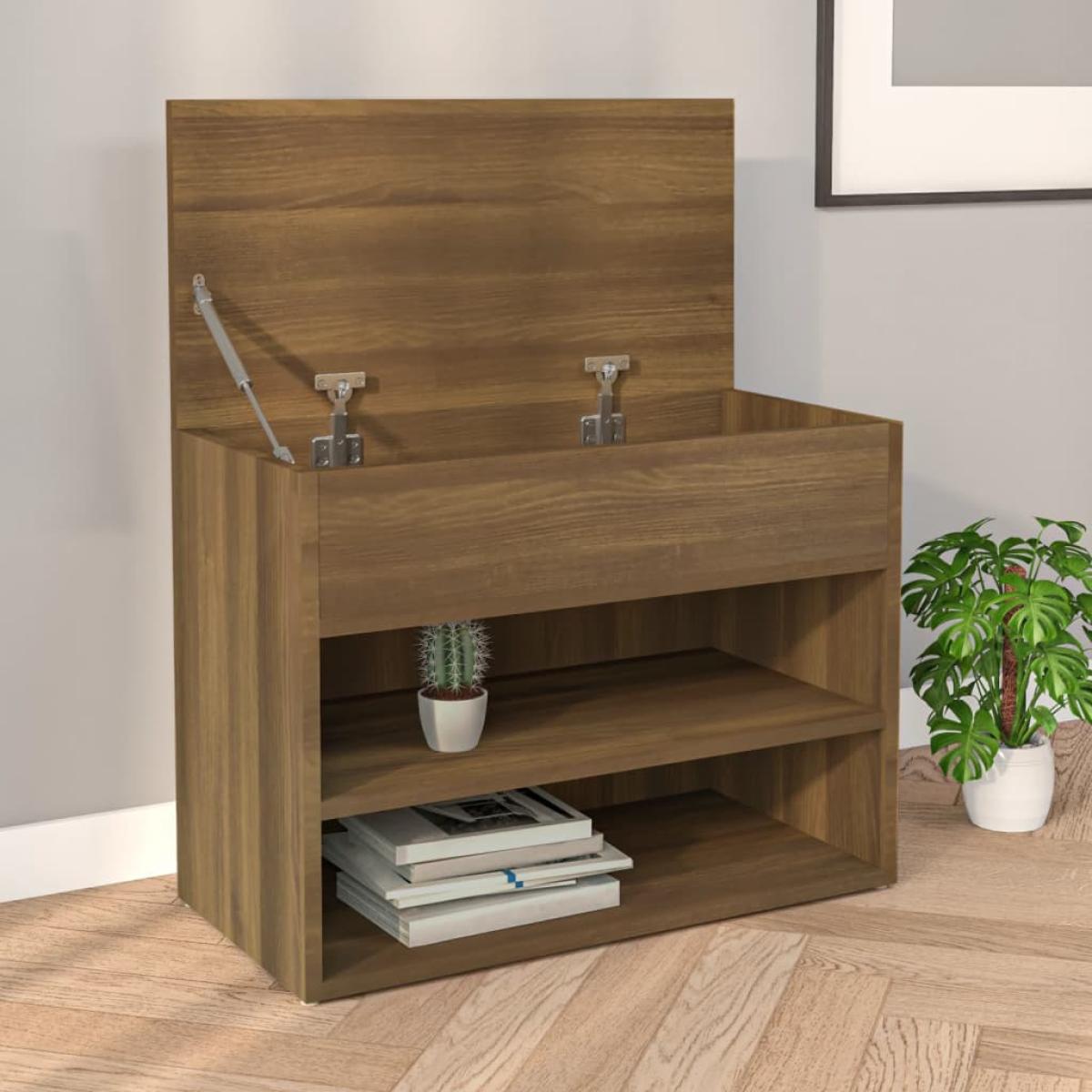 Banco zapatero madera contrachapada roble marrón 60x30x45 cm