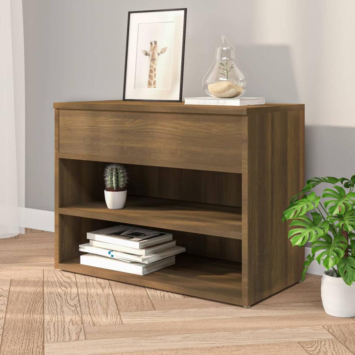 Banco zapatero madera contrachapada roble marrón 60x30x45 cm