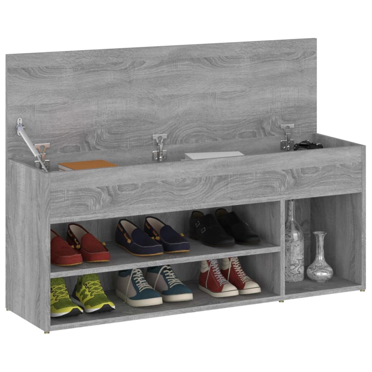 Banco zapatero madera contrachapada gris Sonoma 105x30x45 cm